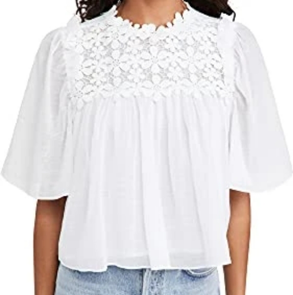 Appliquéd Ruffle Linen-Blend Blouse 7 for all Mankind size small - Picture 4 of 7